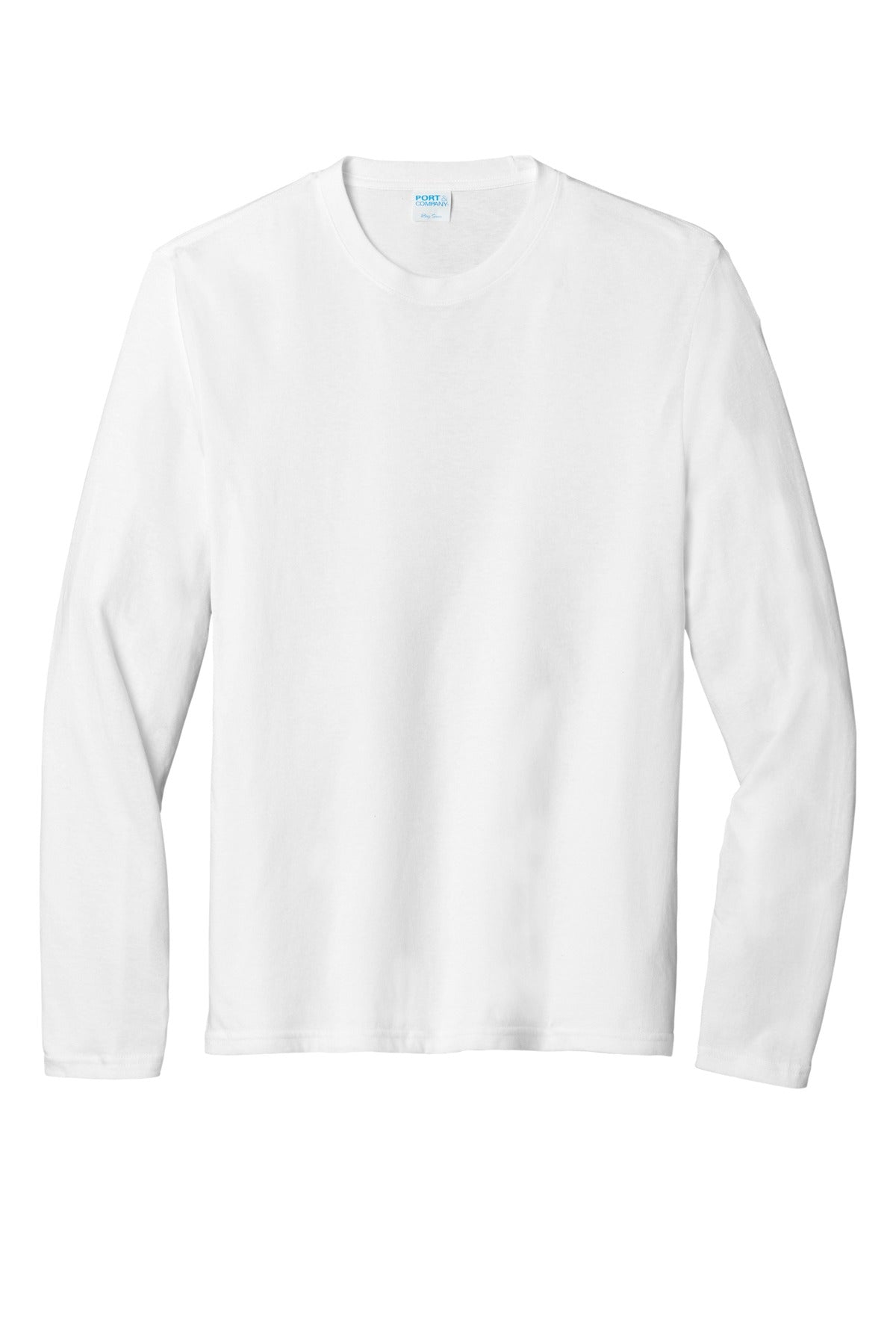 Front View of White Port & Co Tri-Blend Long Sleeve Tee. PC330LS plain