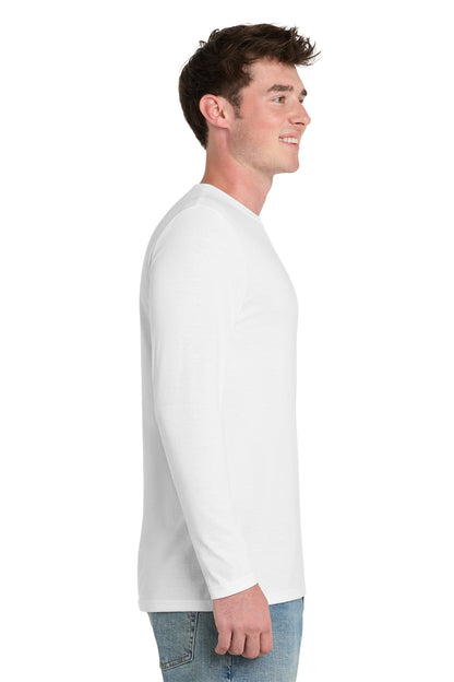 Front View of White Port & Co Tri-Blend Long Sleeve Tee. PC330LS plain