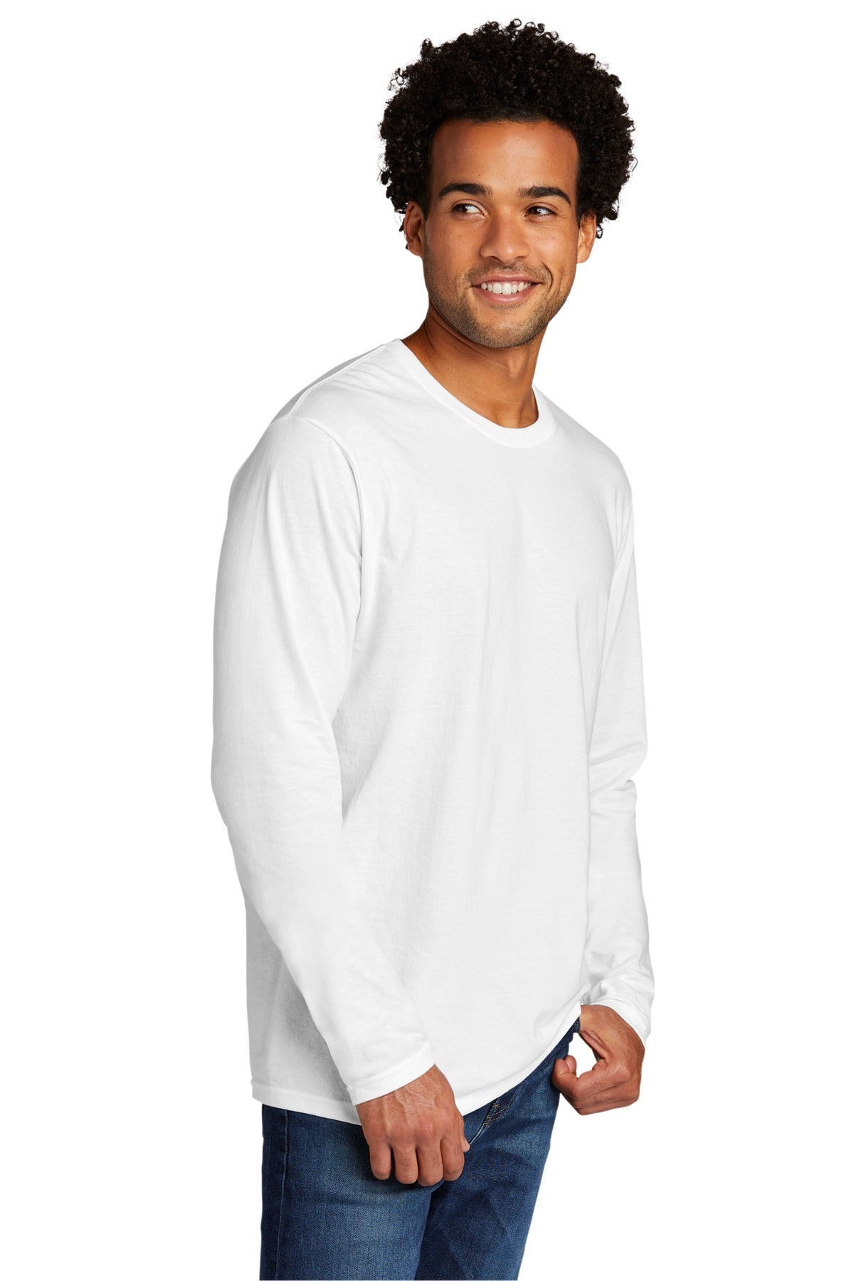 Front View of White Port & Co Tri-Blend Long Sleeve Tee. PC330LS plain