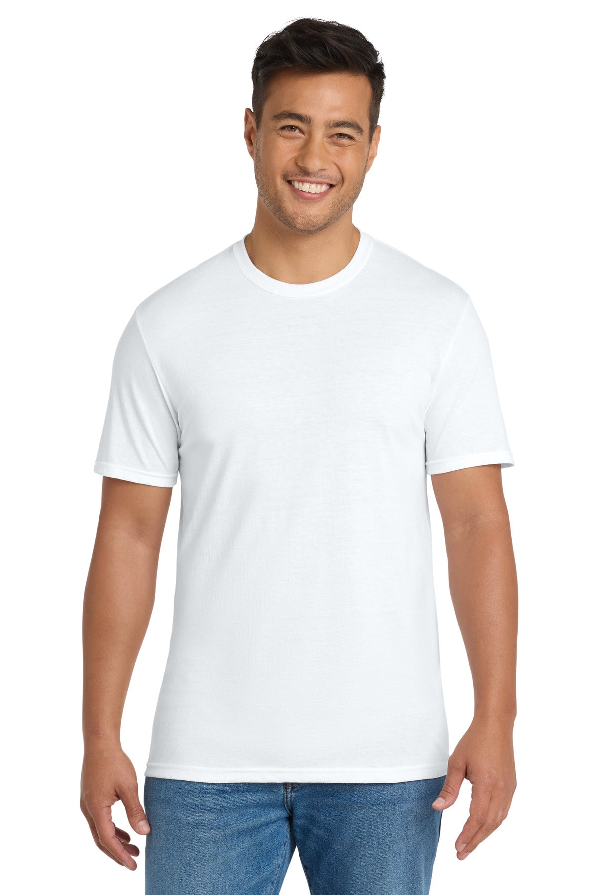 Front View of White Port & Co Tri-Blend Tee. PC330 plain