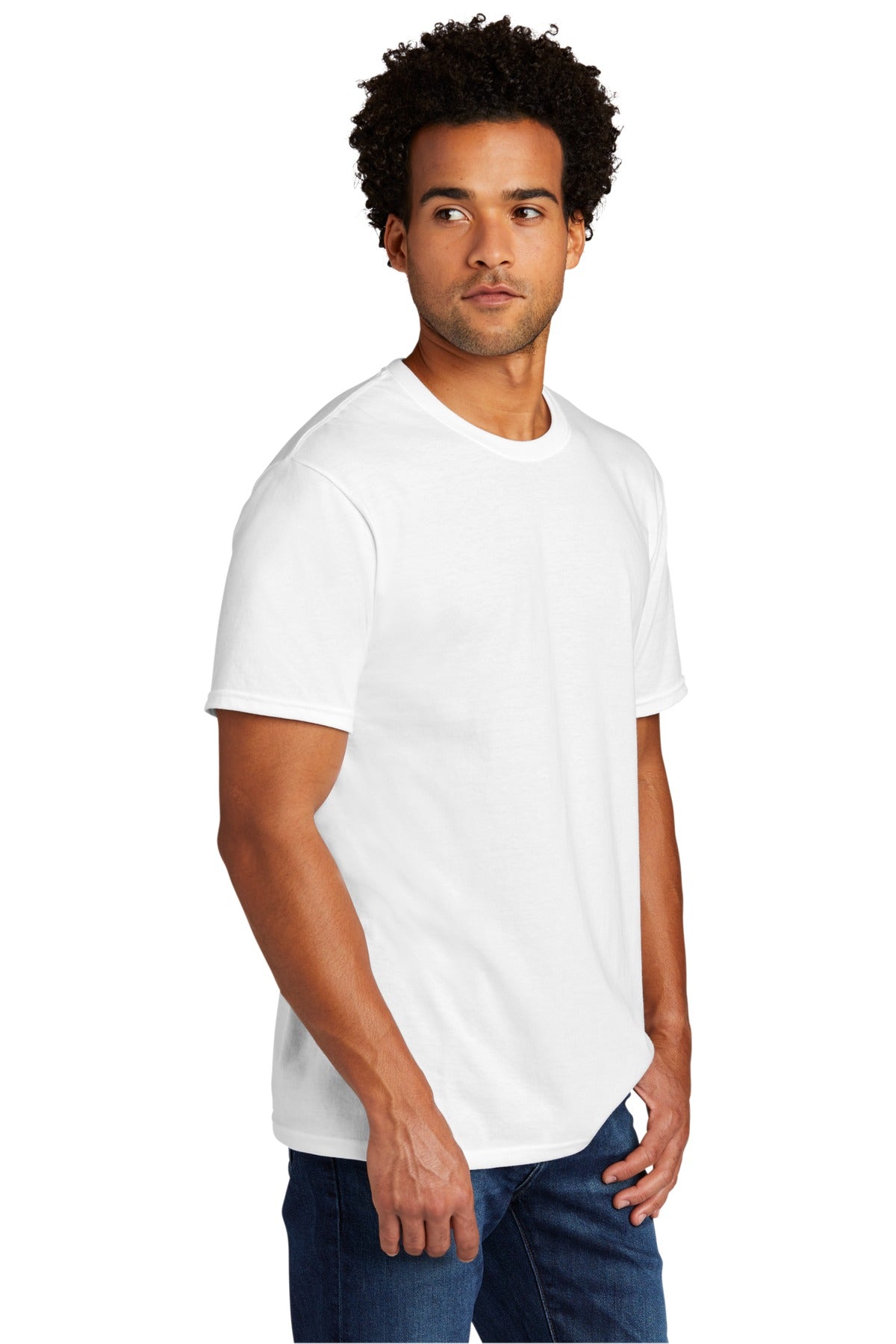 Front View of White Port & Co Tri-Blend Tee. PC330 plain
