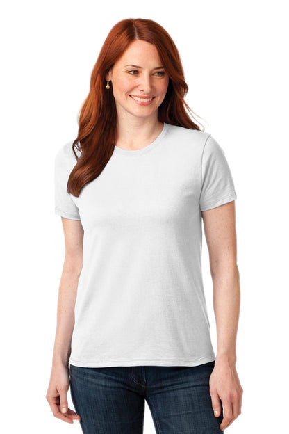 Front View of White Port & Co Women's Core Blend Tee. LPC55 plain