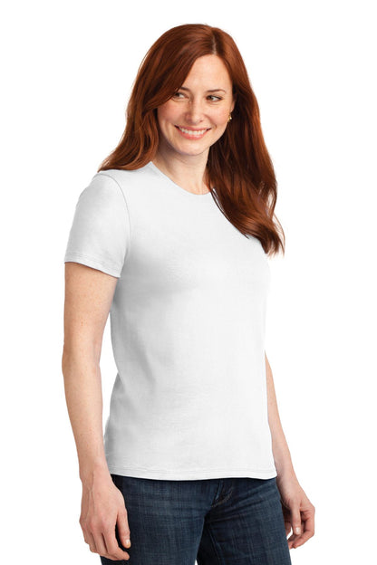 Front View of White Port & Co Women's Core Blend Tee. LPC55 plain