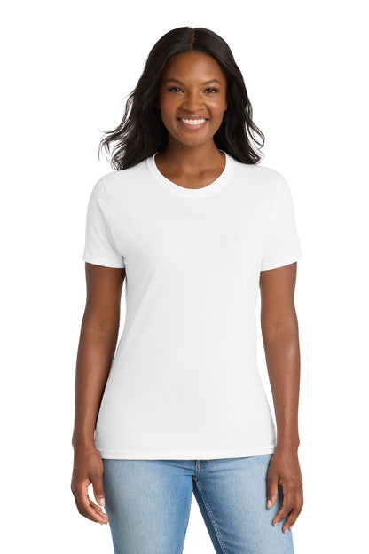 Front View of White Port & Co Women's Core Blend Tee. LPC55 plain
