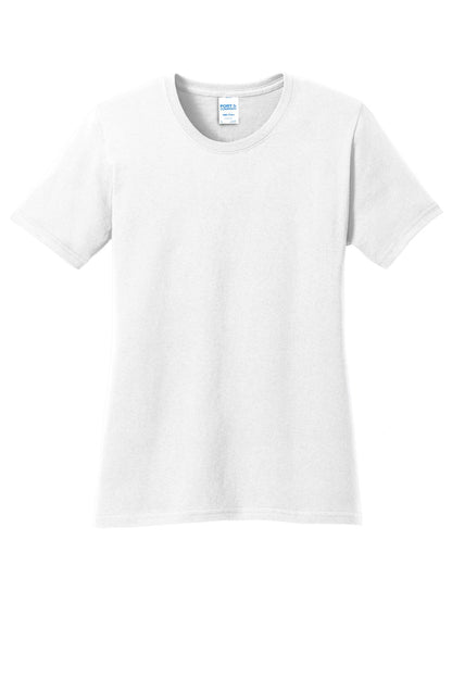 Front View of White Port & Co Women's Core Cotton Tee. LPC54 plain