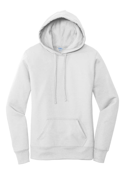 Front View of White Port & Co Women's Core Fleece Pullover Hooded Sweatshirt LPC78H plain