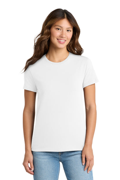 Front View of White Port & Co Women's Essential Tee. LPC61 plain