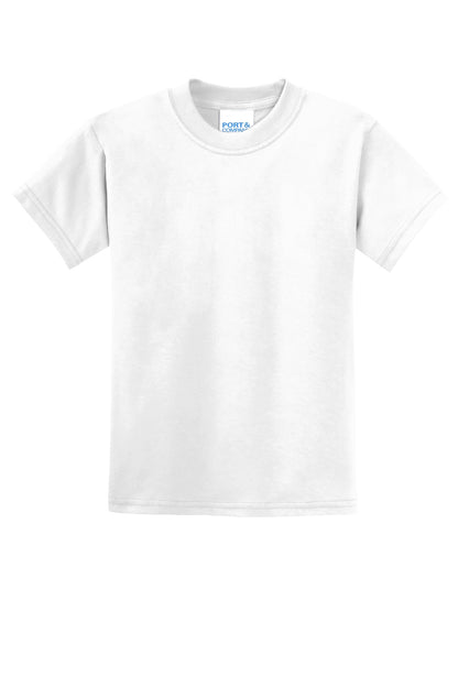 Front View of White Port & Co Youth Core Blend Tee. PC55Y plain