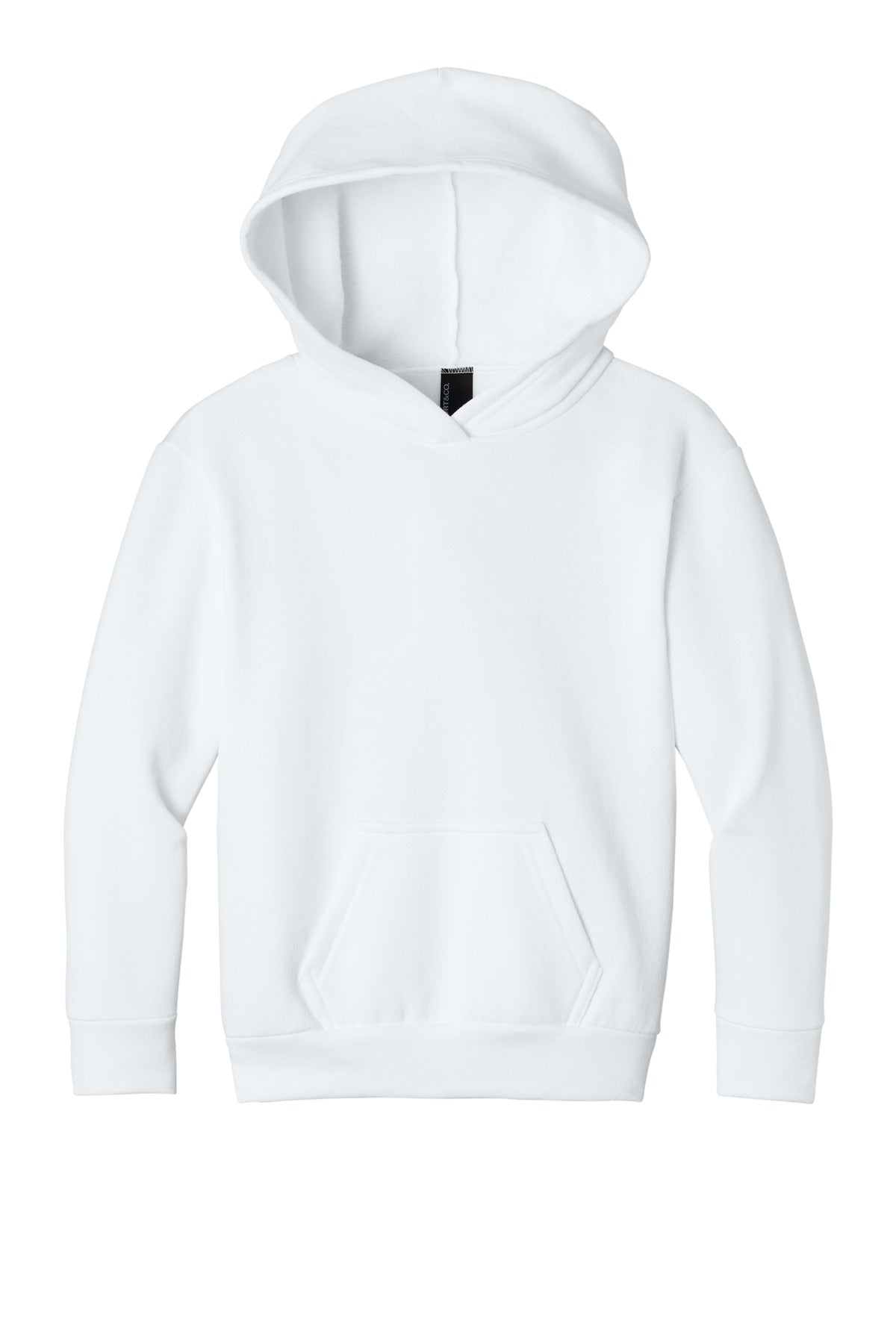 Front View of White Port & Co Youth Easy Fleece Pullover Hooded Sweatshirt PC68YH plain