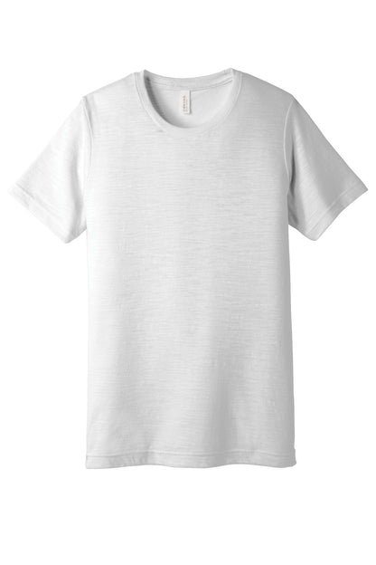 Front View of White Slub BELLA+CANVAS Unisex Poly-Cotton Short Sleeve Tee. BC3650 plain