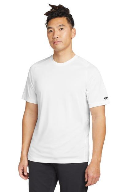 Front View of White Solid New Era Series Performance Crew Tee. NEA200 plain