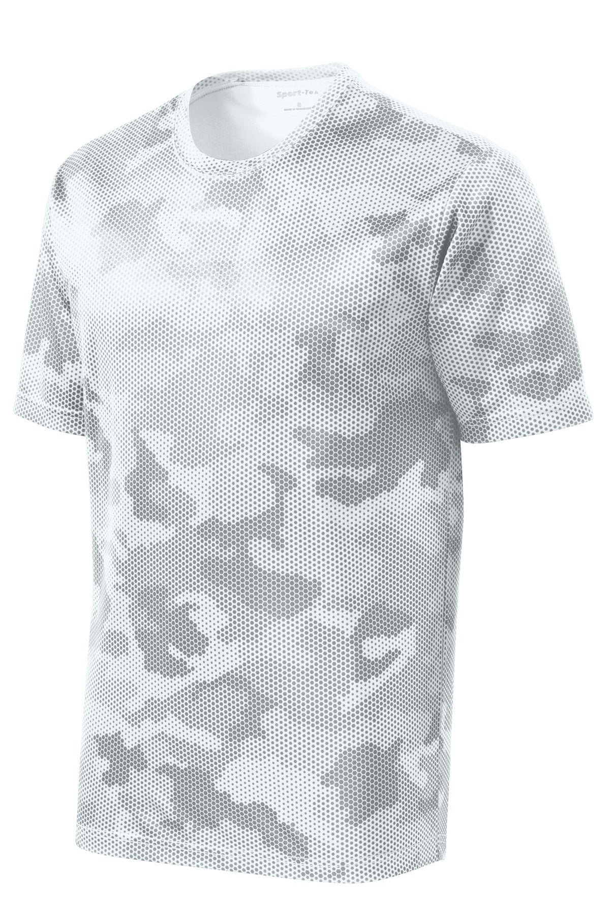 Front View of White Sport-Tek CamoHex Tee. ST370 plain
