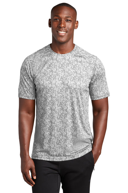 Front View of White Sport-Tek Digi Camo Tee. ST460 plain