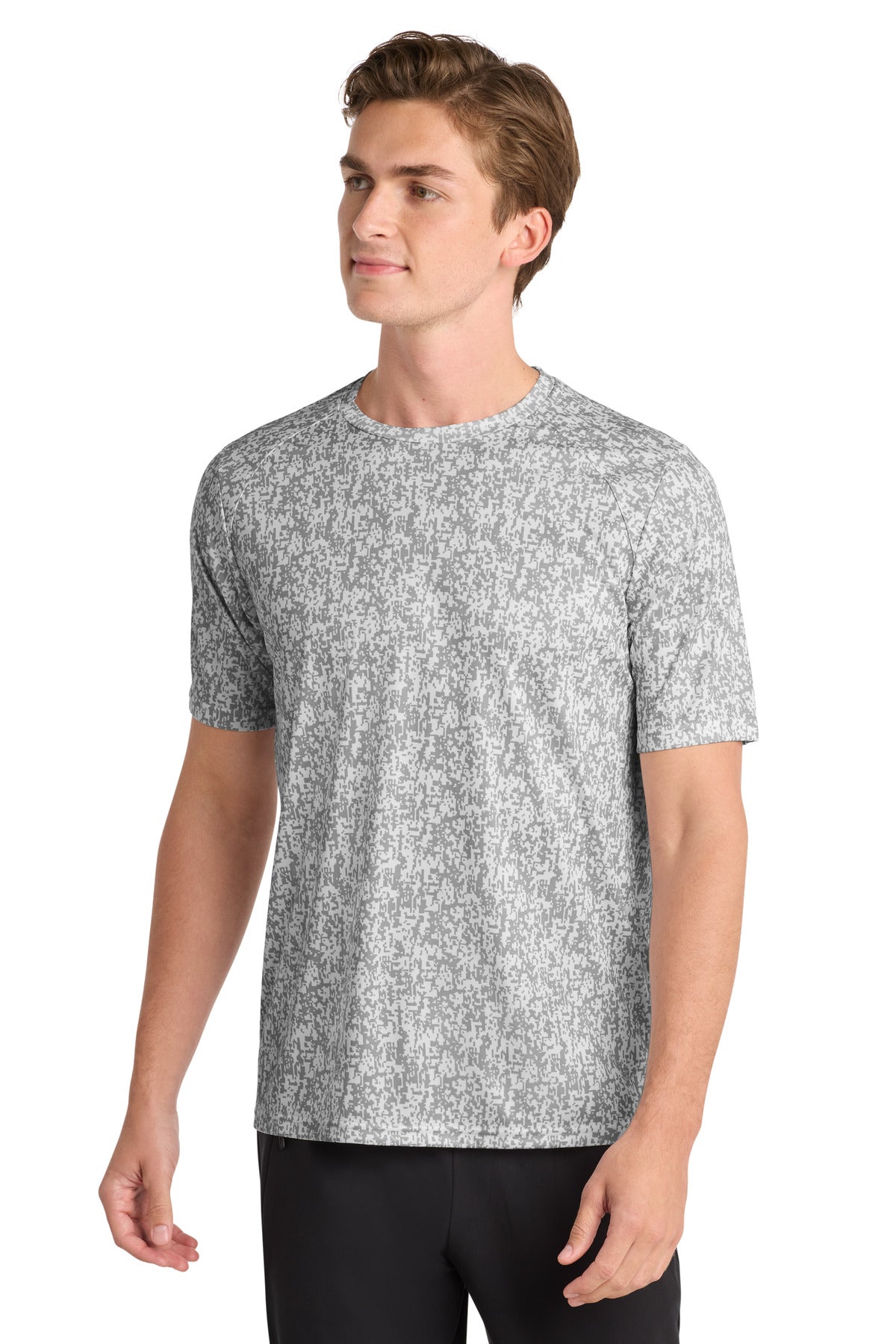 Front View of White Sport-Tek Digi Camo Tee. ST460 plain