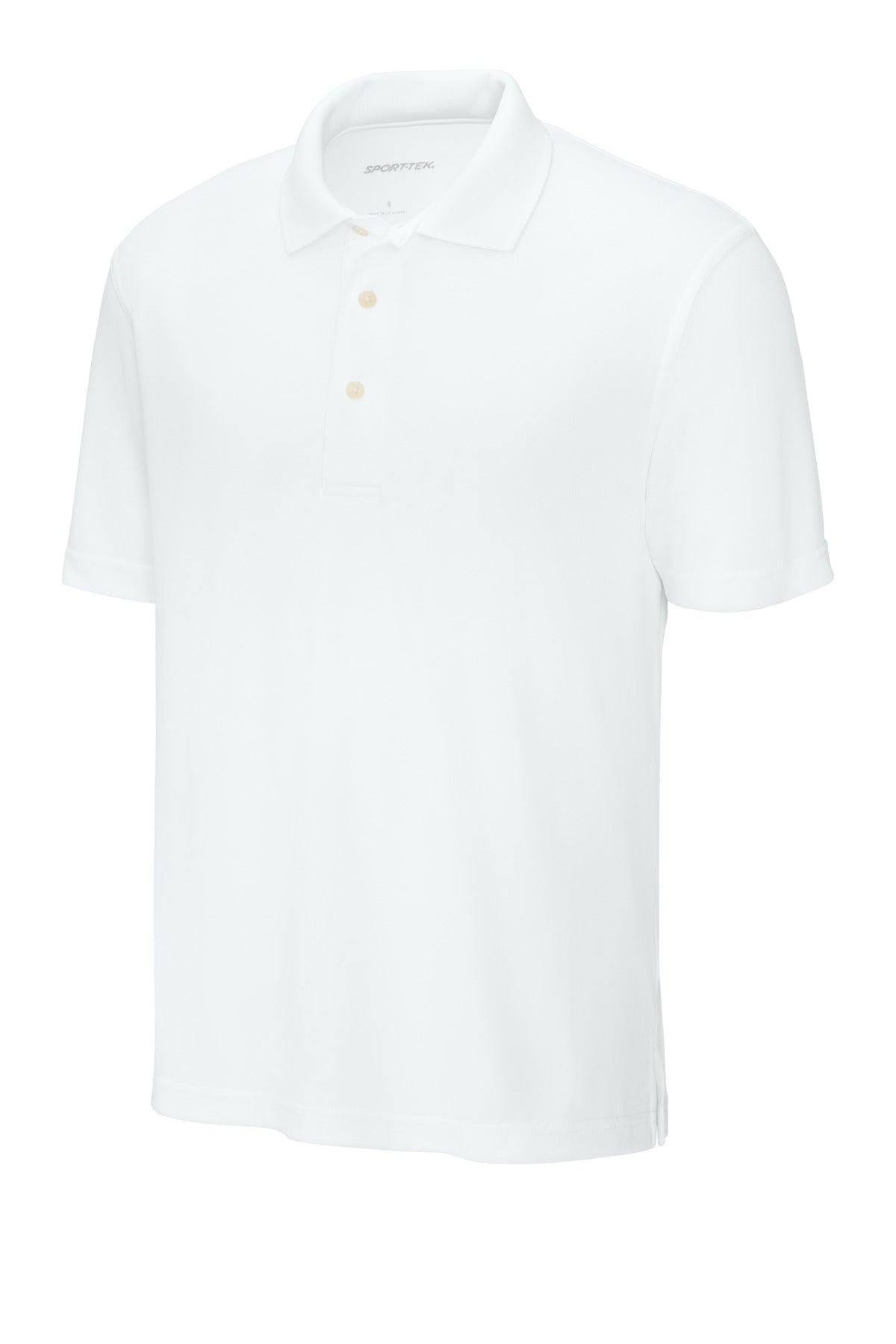 Front View of White Sport-Tek Dri-Mesh Polo. K469 plain