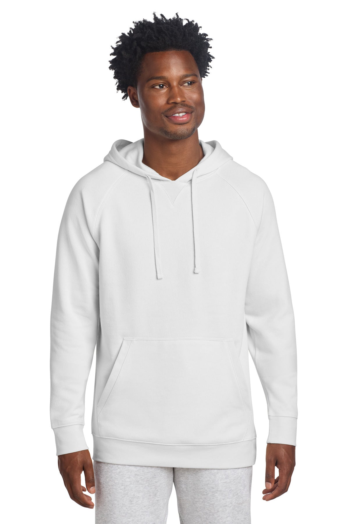 Front View of White Sport-Tek Drive Fleece Pullover Hoodie STF200 plain