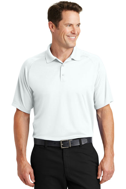 Front View of White Sport-Tek Dry Zone Raglan Polo. T475 plain