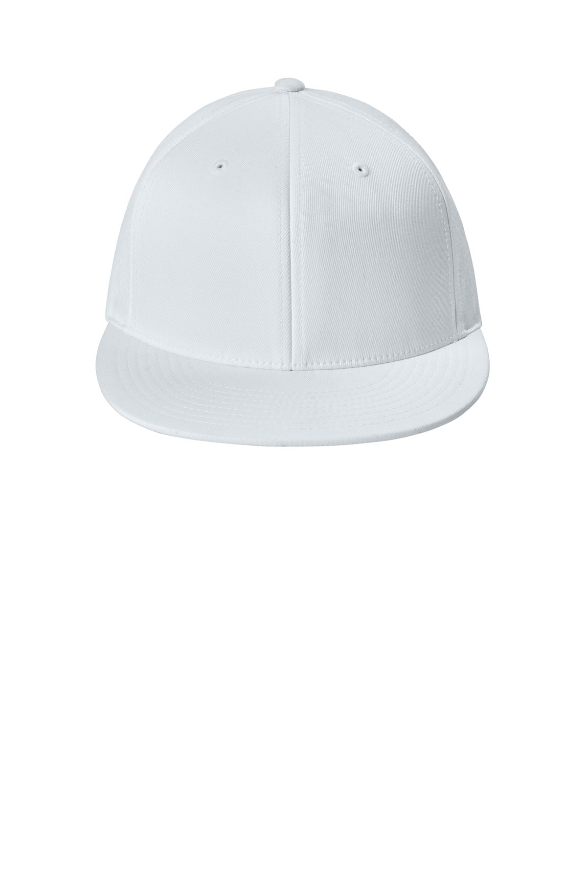 Front View of White Sport-Tek Flexfit Flat Bill Cap STC56 plain