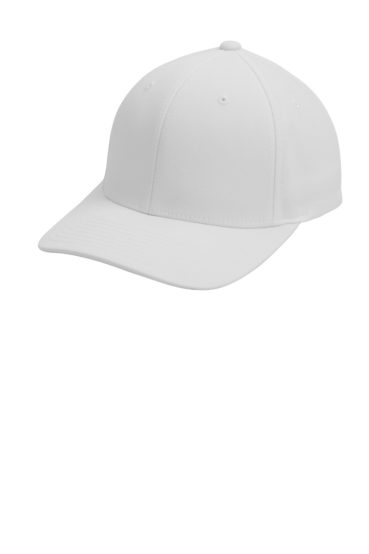 Front View of White Sport-Tek Flexfit Performance Solid Cap. STC17 plain