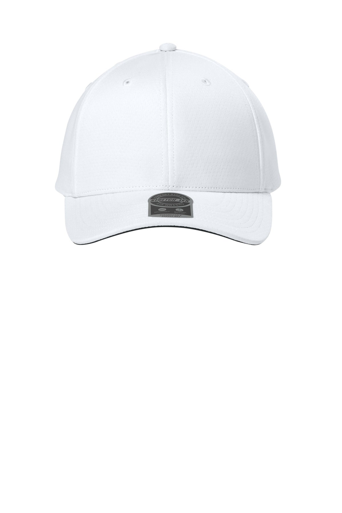 Front View of White Sport-Tek Impact Mesh Stretch-Tek Adjustable Cap STC71 plain