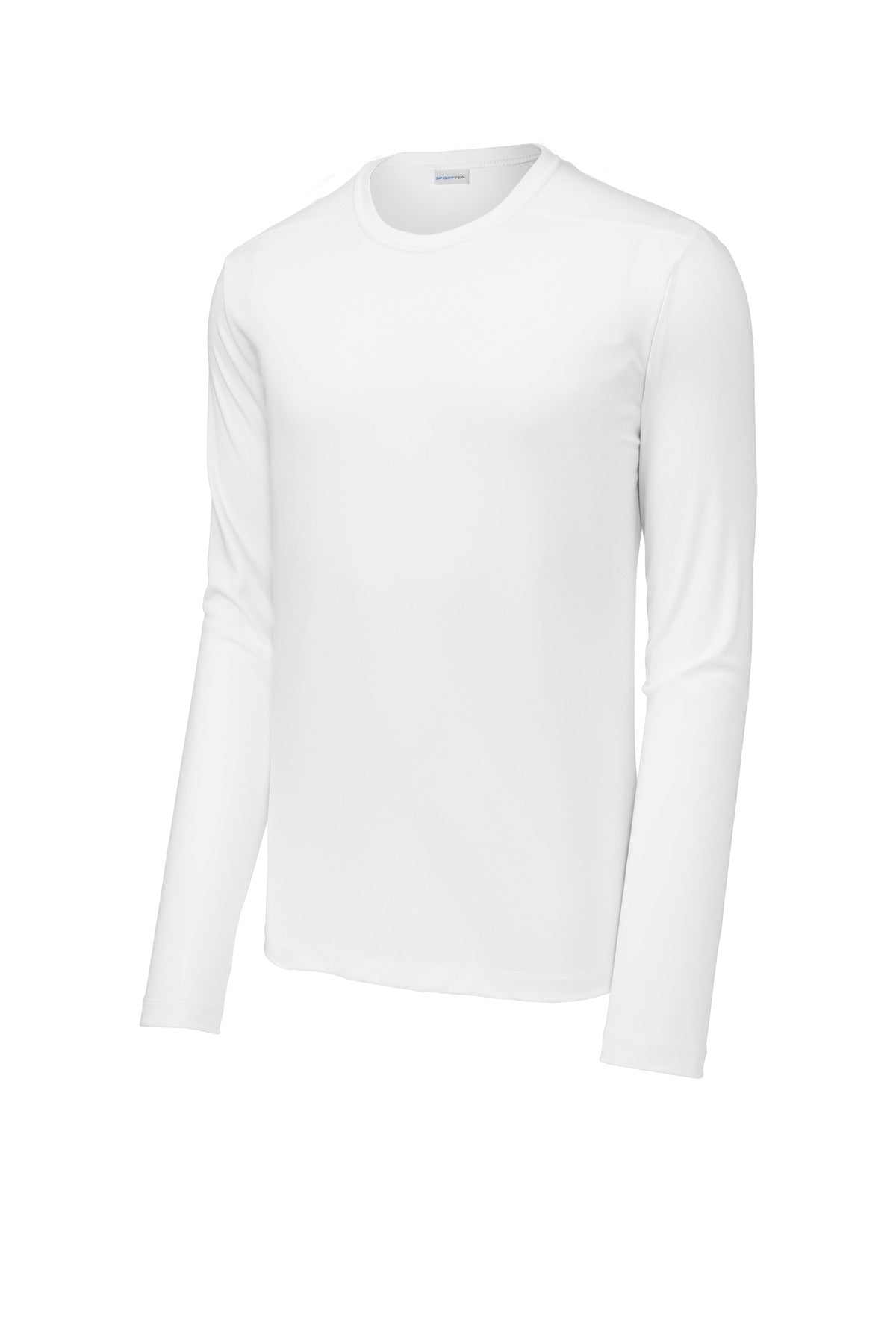 Front View of White Sport-Tek Posi-UV Pro Long Sleeve Tee. ST420LS plain