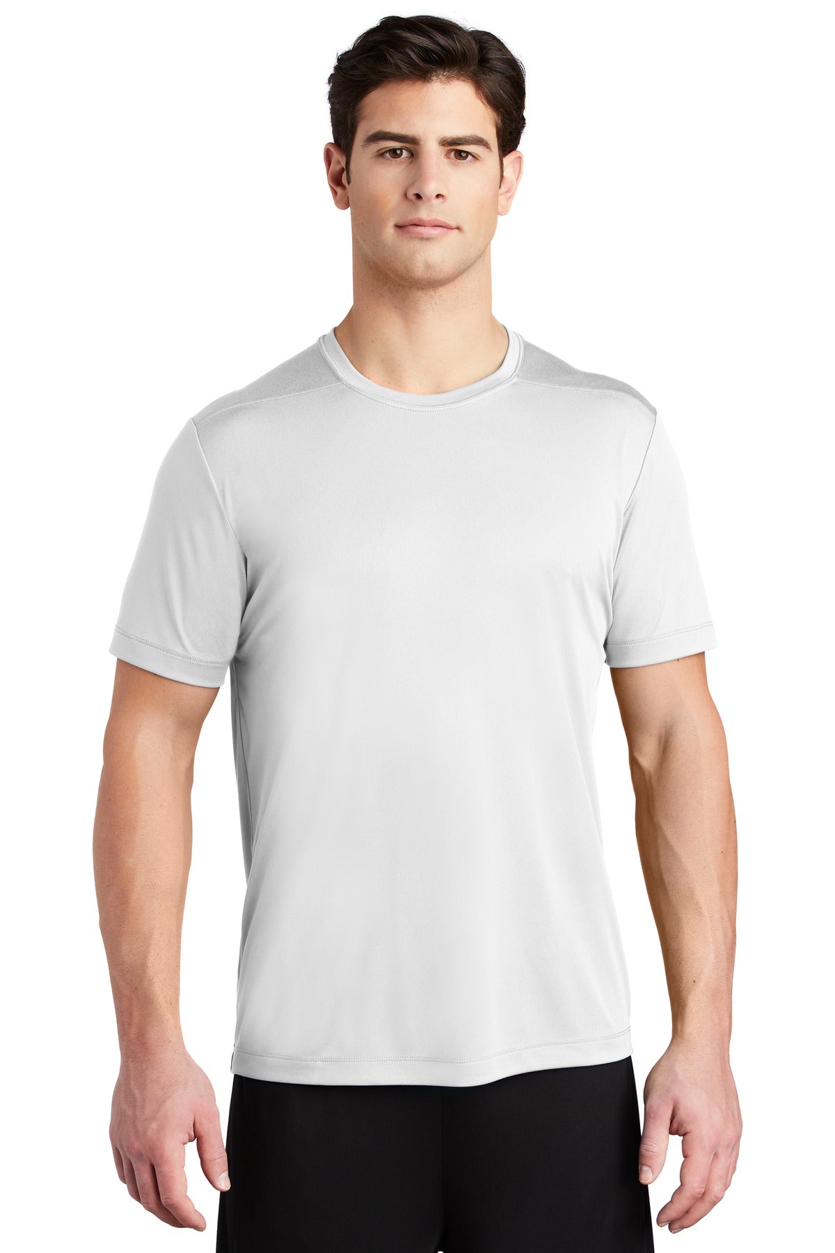 Front View of White Sport-Tek Posi-UV Pro Tee. ST420 plain