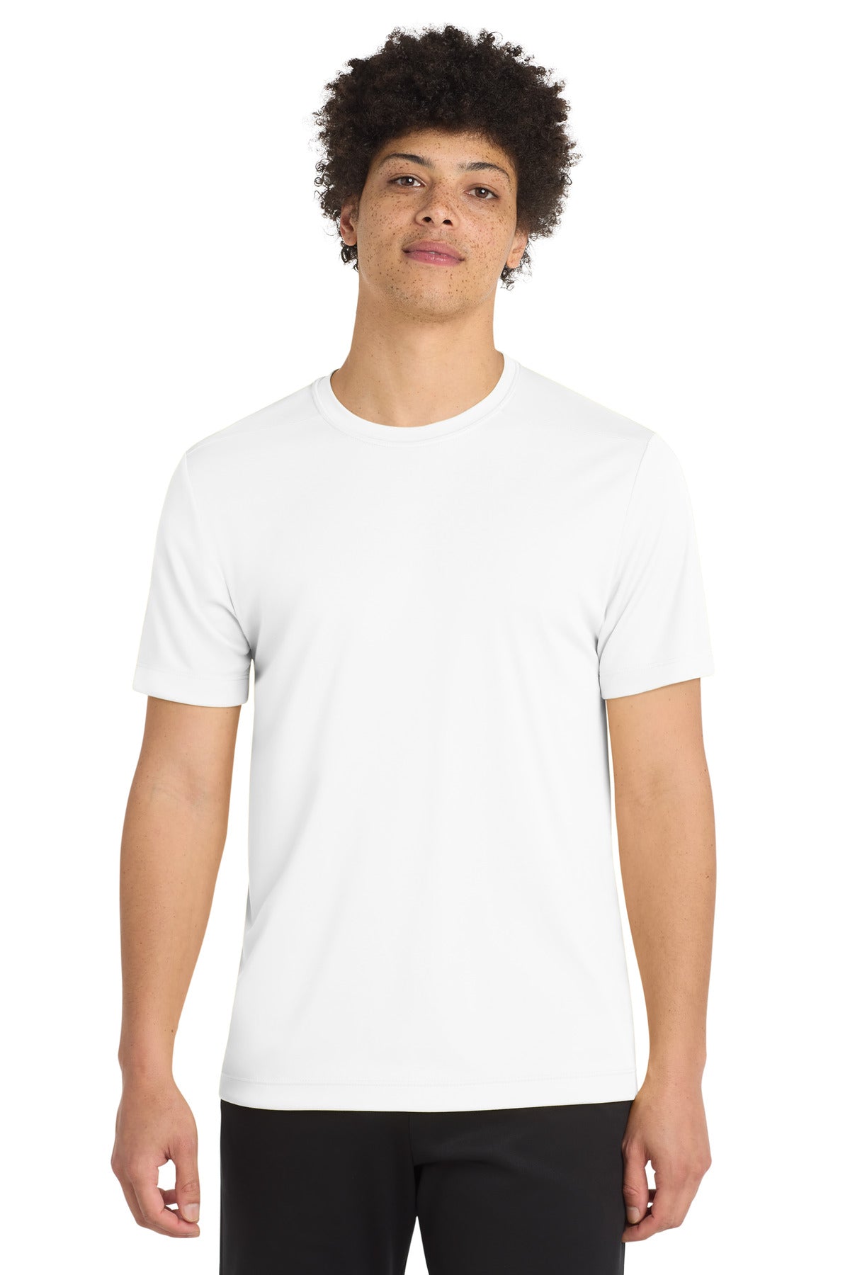 Front View of White Sport-Tek Posi-UV Pro Tee. ST420 plain