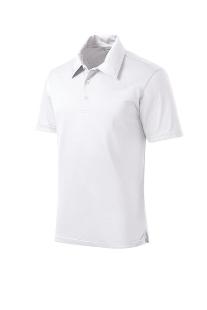 Front View of White Sport-Tek PosiCharge Active Textured Polo. ST690 plain