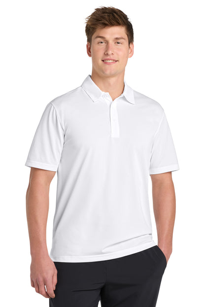 Front View of White Sport-Tek PosiCharge Active Textured Polo. ST690 plain
