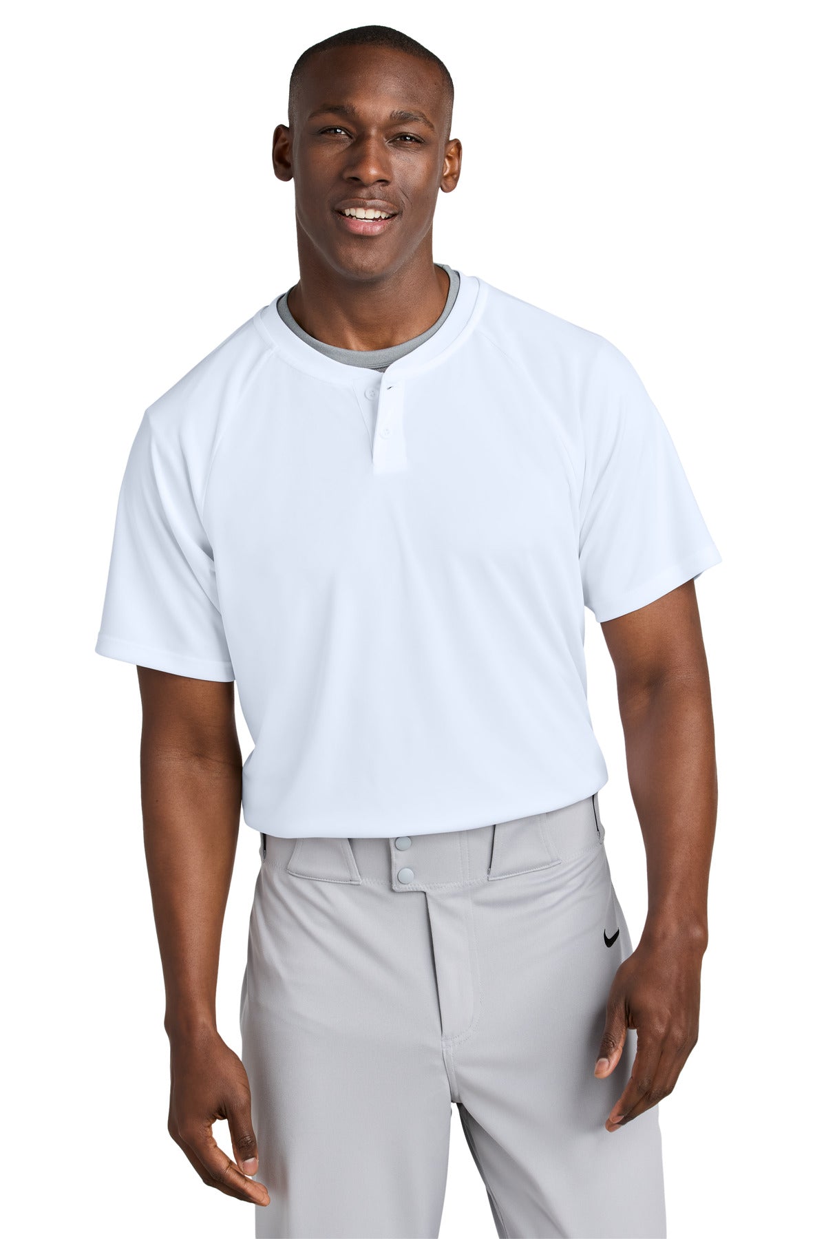 Front View of White Sport-Tek PosiCharge Competitor 2-Button Henley ST359 plain