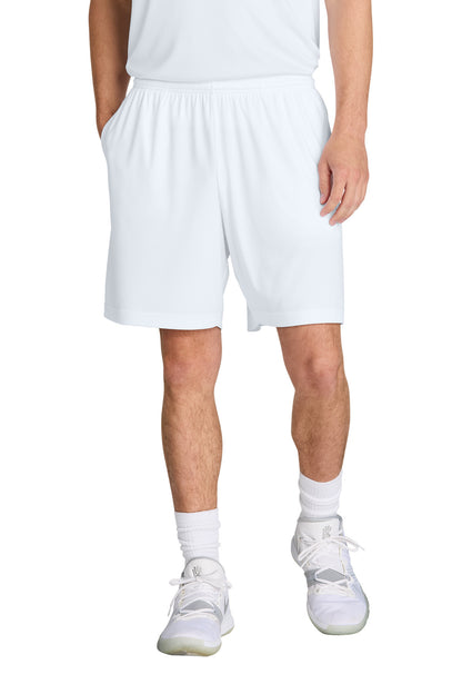 Front View of White Sport-Tek PosiCharge Competitor 7" Pocketed Short ST349P plain