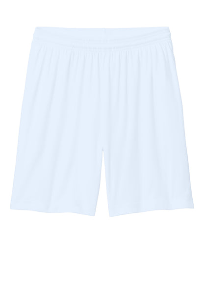 Front View of White Sport-Tek PosiCharge Competitor 7" Pocketed Short ST349P plain