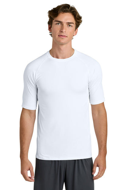 Front View of White Sport-Tek PosiCharge Compression 1/2-Sleeve Tee ST120 plain