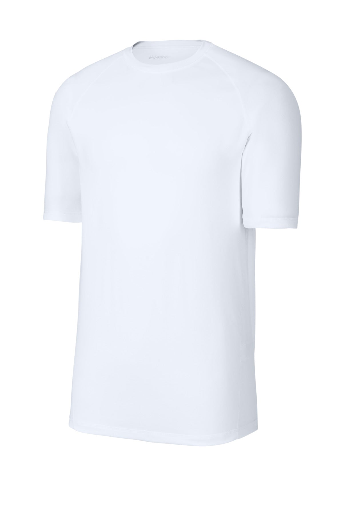 Front View of White Sport-Tek PosiCharge Compression 1/2-Sleeve Tee ST120 plain