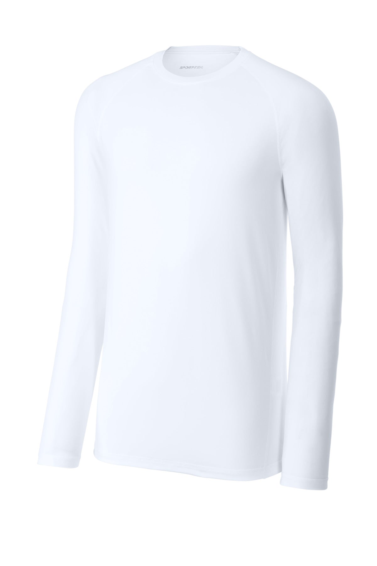 Front View of White Sport-Tek PosiCharge Compression Long Sleeve Tee ST120LS plain