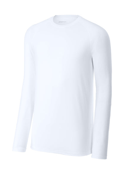 Front View of White Sport-Tek PosiCharge Compression Long Sleeve Tee ST120LS plain