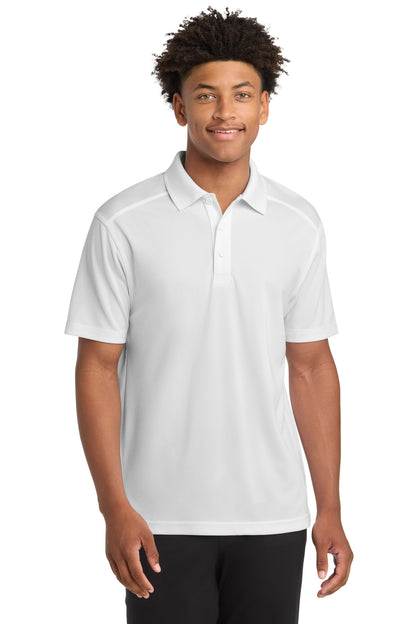 Front View of White Sport-Tek PosiCharge Micro-Mesh Polo. ST680 plain