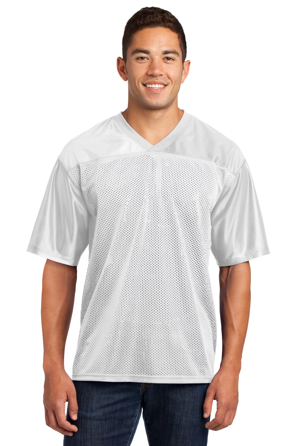 Front View of White Sport-Tek PosiCharge Replica Jersey. ST307 plain
