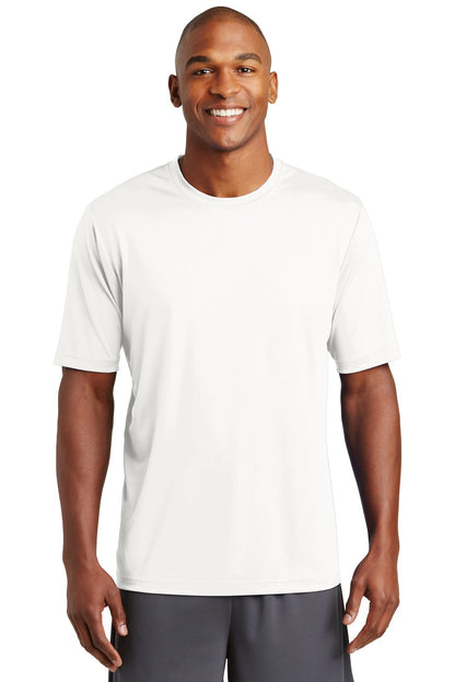 Front View of White Sport-Tek PosiCharge Tough Tee . ST320 plain