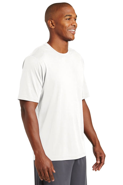 Front View of White Sport-Tek PosiCharge Tough Tee . ST320 plain
