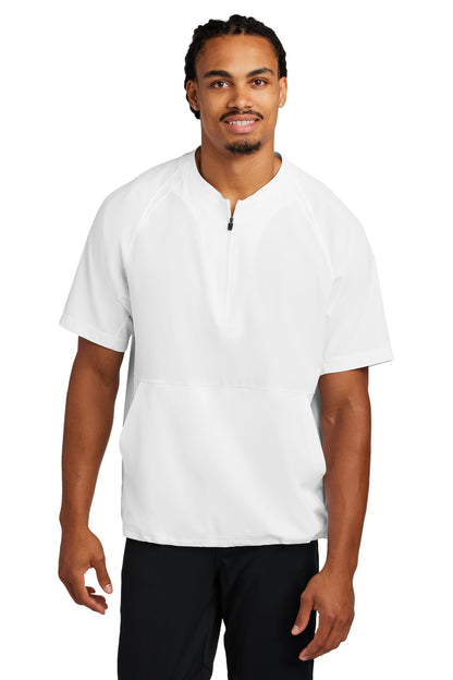 Front View of White Sport-Tek Repeat 1/2-Zip Short Sleeve Jacket JST489 plain