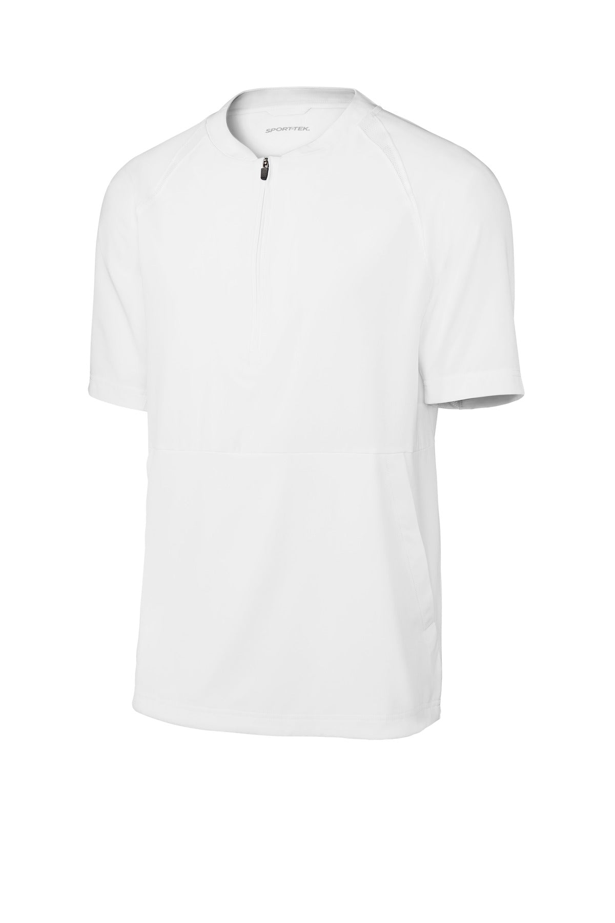 Front View of White Sport-Tek Repeat 1/2-Zip Short Sleeve Jacket JST489 plain