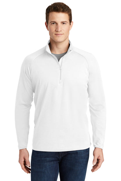 Front View of White Sport-Tek Sport-Wick Stretch 1/4-Zip Pullover. ST850 plain