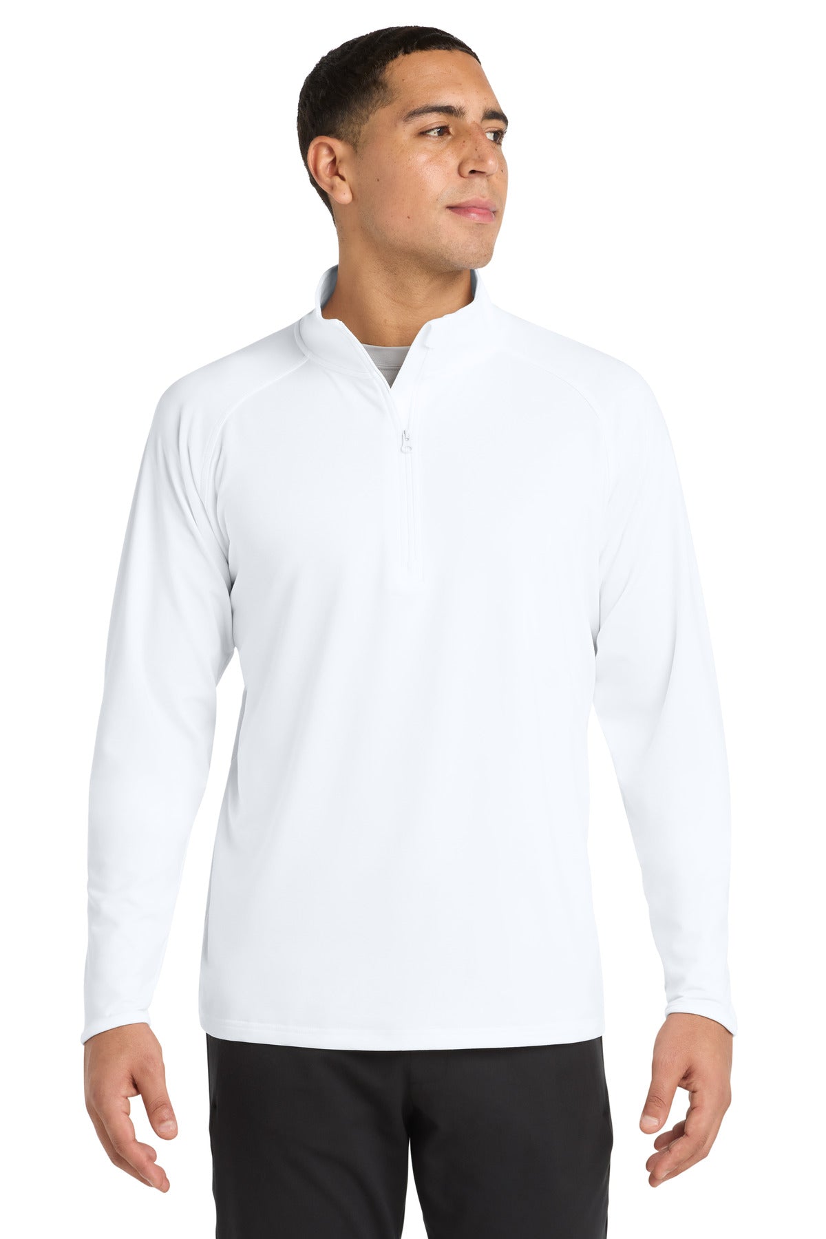 Front View of White Sport-Tek Sport-Wick Stretch 1/4-Zip Pullover. ST850 plain