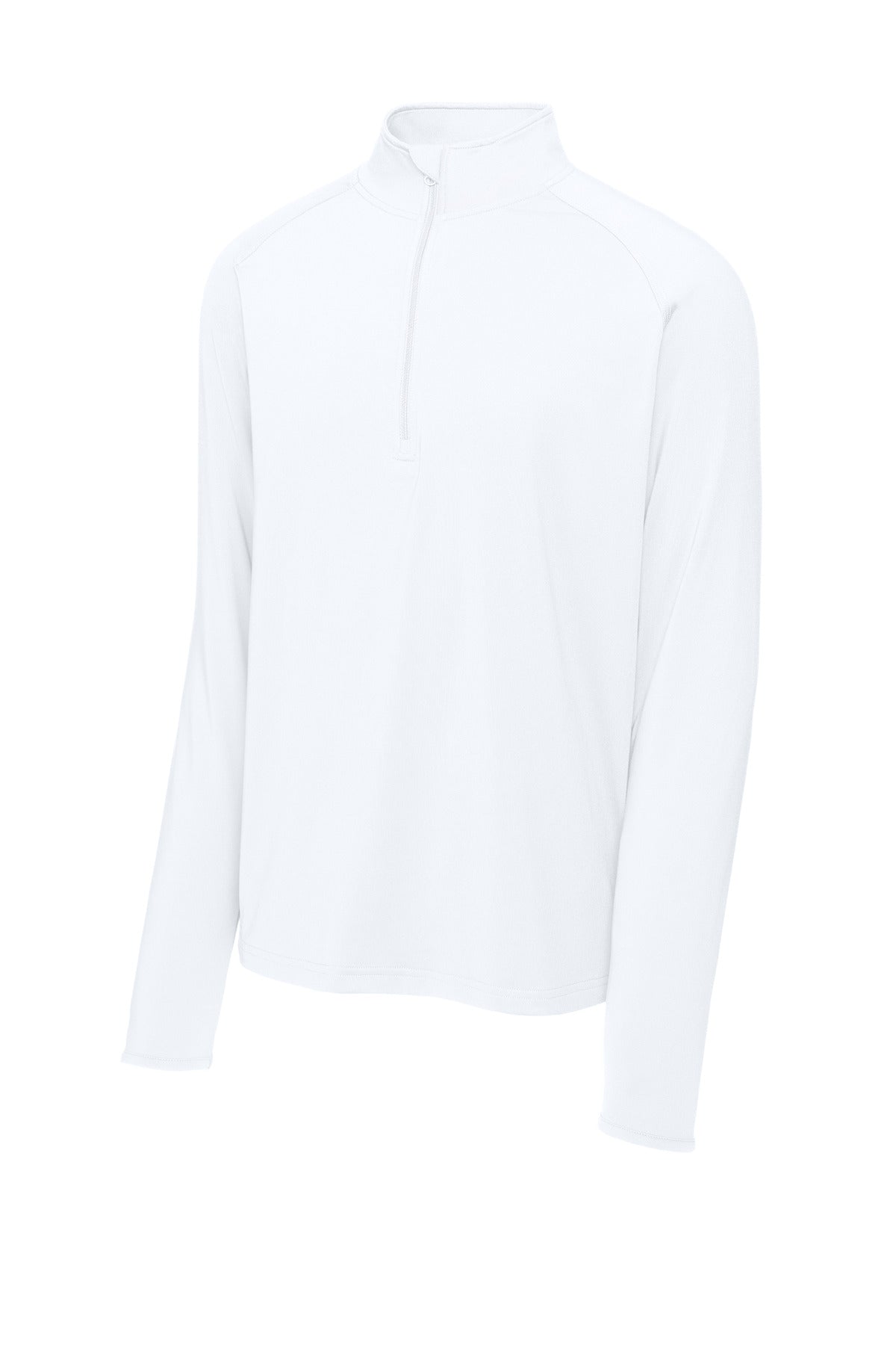 Front View of White Sport-Tek Sport-Wick Stretch 1/4-Zip Pullover. ST850 plain
