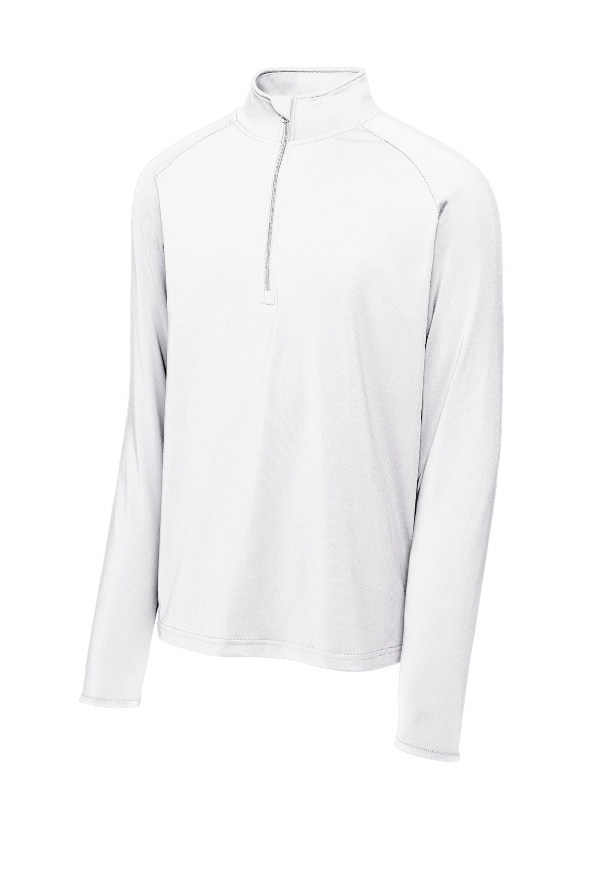 Front View of White Sport-Tek Sport-Wick Stretch 1/4-Zip Pullover. ST850 plain