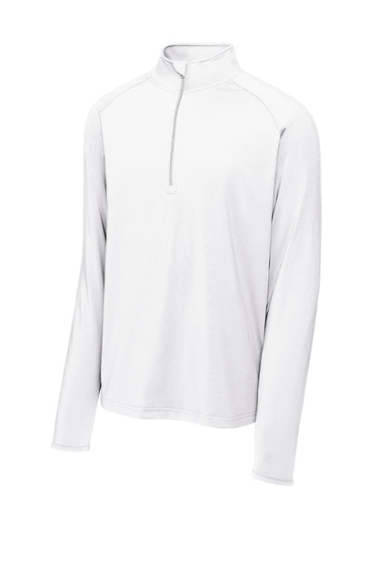 Front View of White Sport-Tek Sport-Wick Stretch 1/4-Zip Pullover. ST850 plain