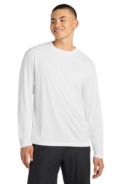 Front View of White Sport-Tek Tall Long Sleeve PosiCharge Competitor Tee. TST350LS plain