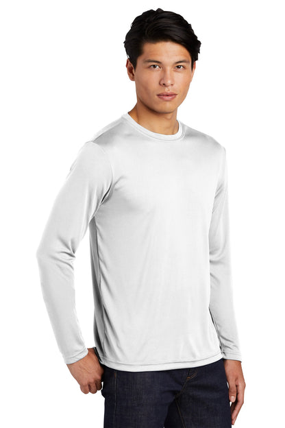 Front View of White Sport-Tek Tall Long Sleeve PosiCharge Competitor Tee. TST350LS plain