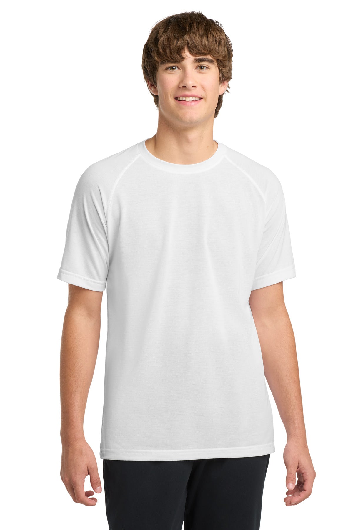 Front View of White Sport-Tek Ultimate Performance Crew. ST700 plain